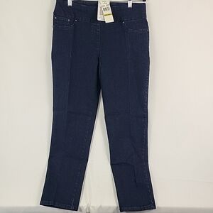 Ruby Rd. Jeans Stretch Tapered Leg Pull on Size 14P Indigo Blue New with Tag
